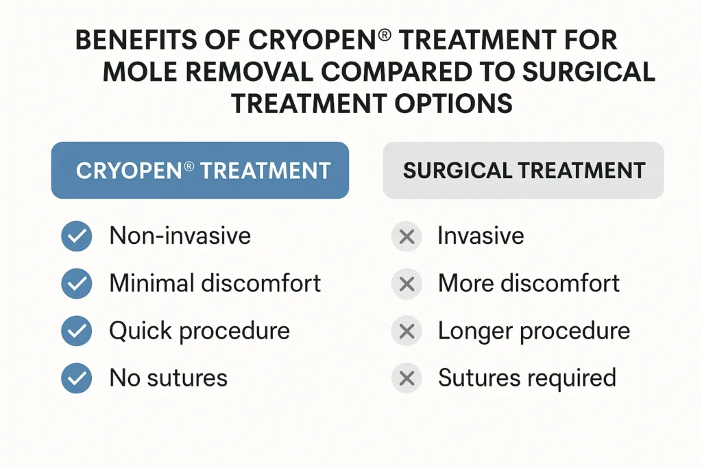 Table to show the benefits of getting moles removed Ellesmere Port from LA LIPO