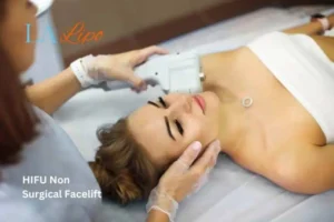 Woman having Hi-Fu to reduce wrinkles Ellesmere Port.