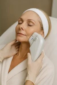 Woman receiving HIFU non surgical facelift treatment Ellesmere Port
