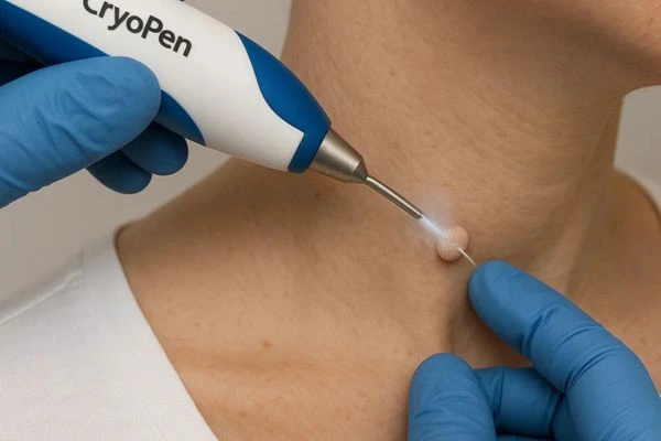 Person receiving cryotherapy Ellesmere Port for skin tag removal