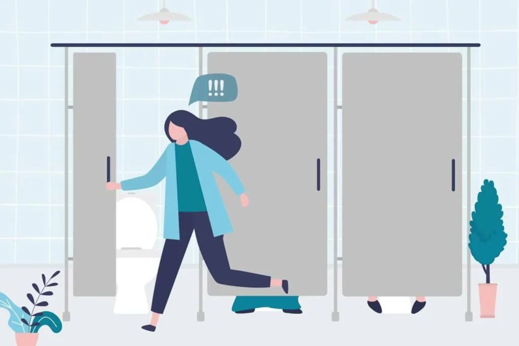 graphic of Urine incontinence Ellesmere Port woman running to the toilet.
