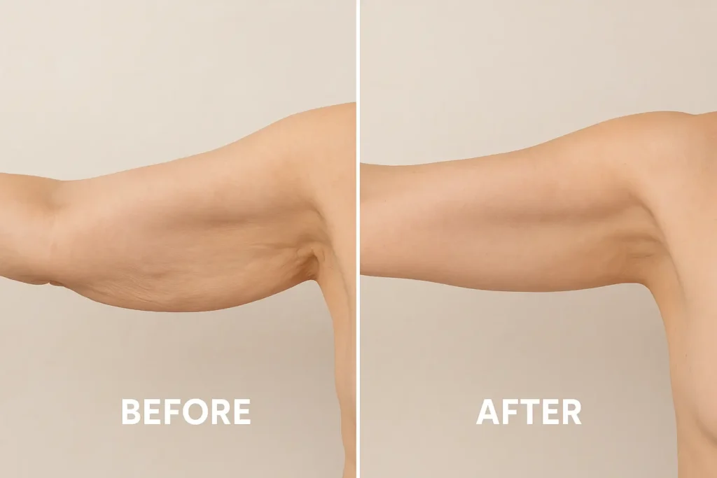 Picture of LA LIPO Ellesmere Port before and after results of skin tightening treatment on the upper arms.