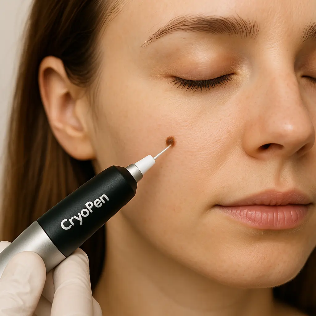 woman receiving facial mole removal Ellesmere Port using cryopen 
